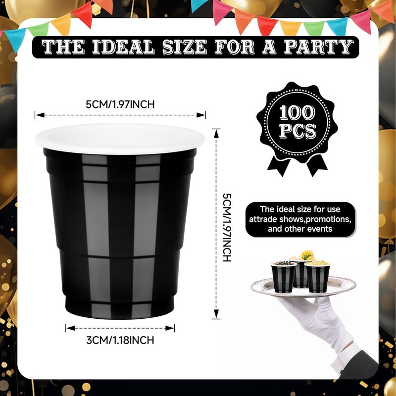 Pineburg 100Pack 2oz Disposable Shot Glasses, Black Plastic Shot Glasses, Mini Disposable Cups for Parties Valentine‘s day Carnival Weddings Graduation Party Games & Events Supplies(Black) - Image 2